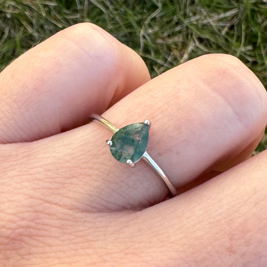 Moss Agate Teardrop Ring