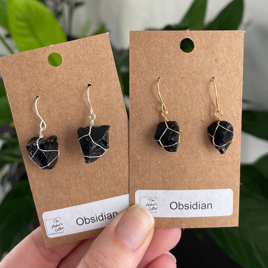 Raw Obsidian Wrapped Earring