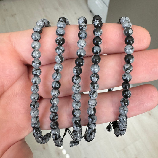 Adjustable Snowflake Obsidian Bracelet