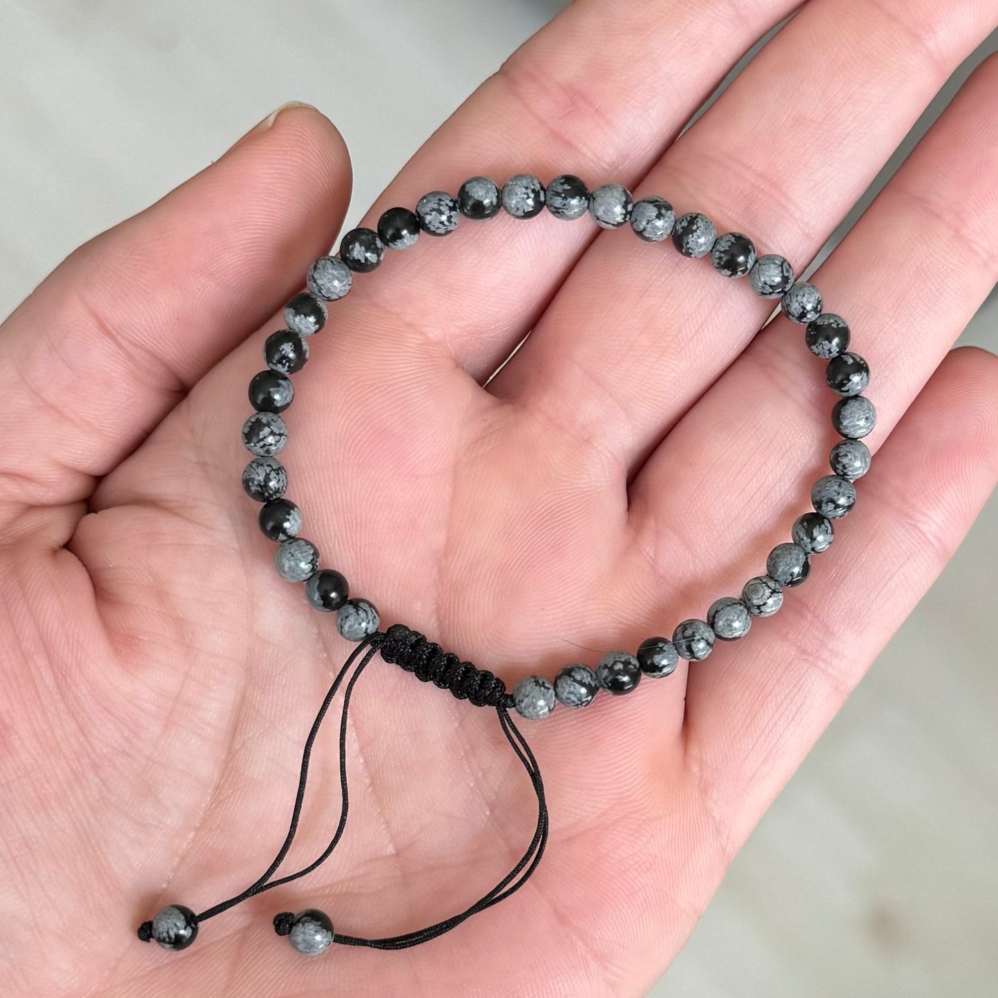 Adjustable Snowflake Obsidian Bracelet